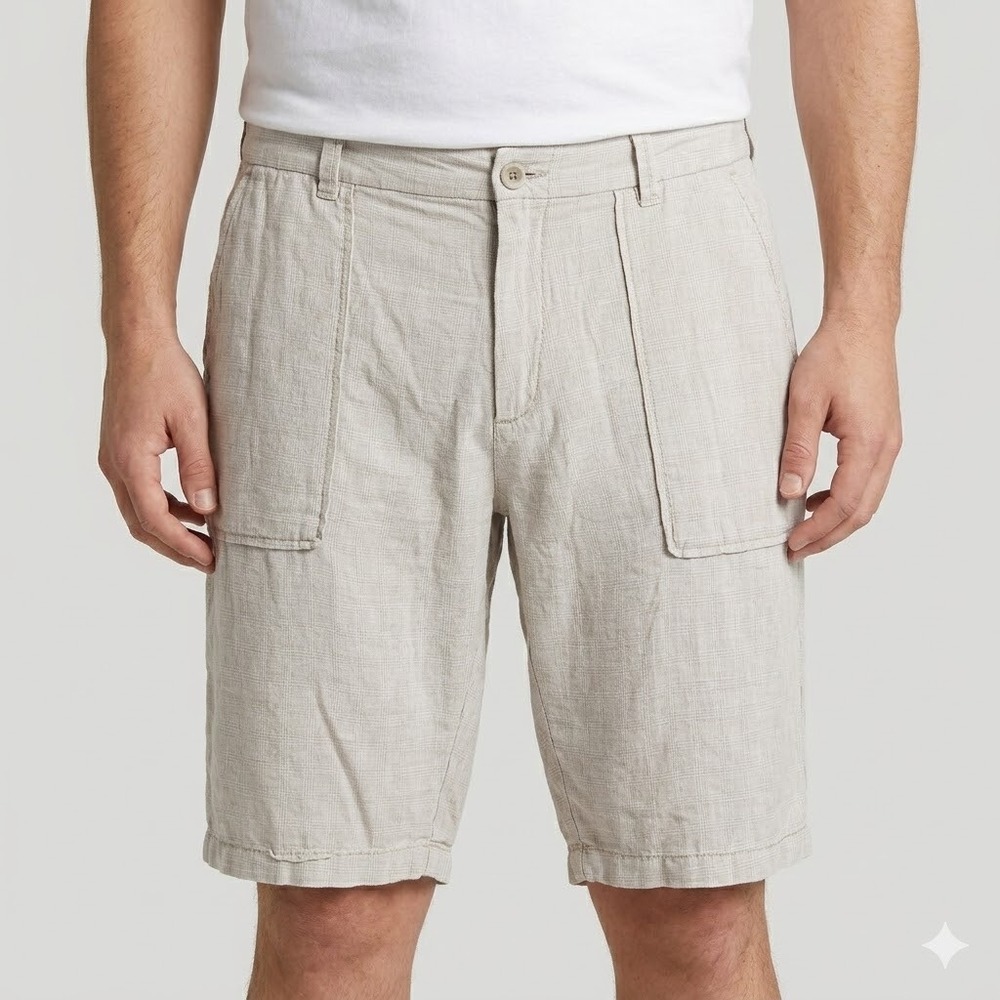 Jetlag Mens Linen Shorts Big & Tall Neutral Plaid Size‎ 38